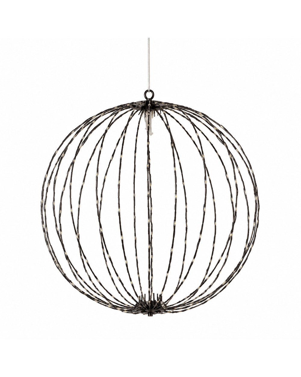 LED metal globe light with hanging wire on a white background