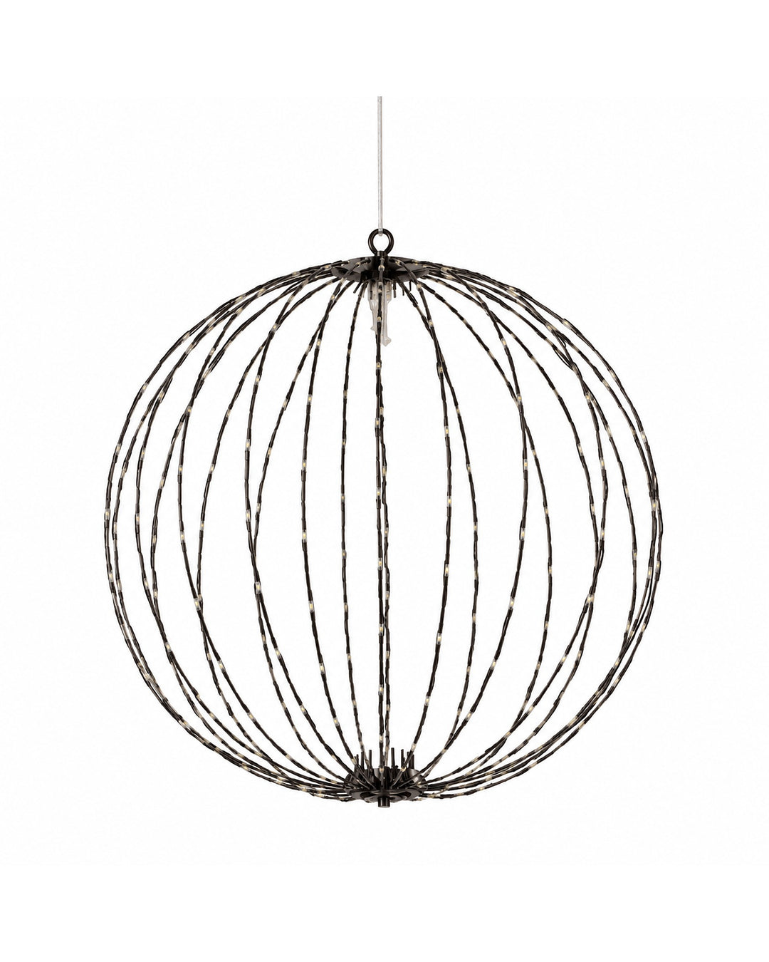 LED metal globe light with hanging wire on a white background