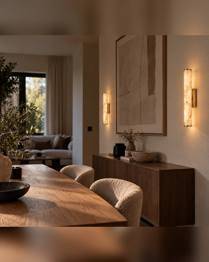The Calla Tube Wall Light, Marble-Look LED Sconce