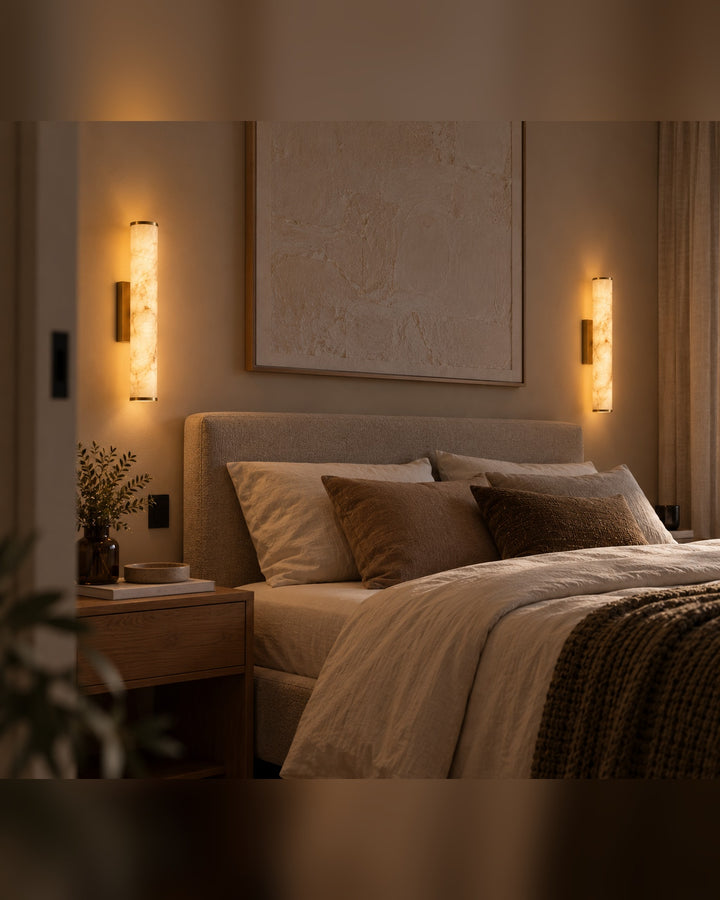 The Calla Tube Wall Light, Marble-Look LED Sconce
