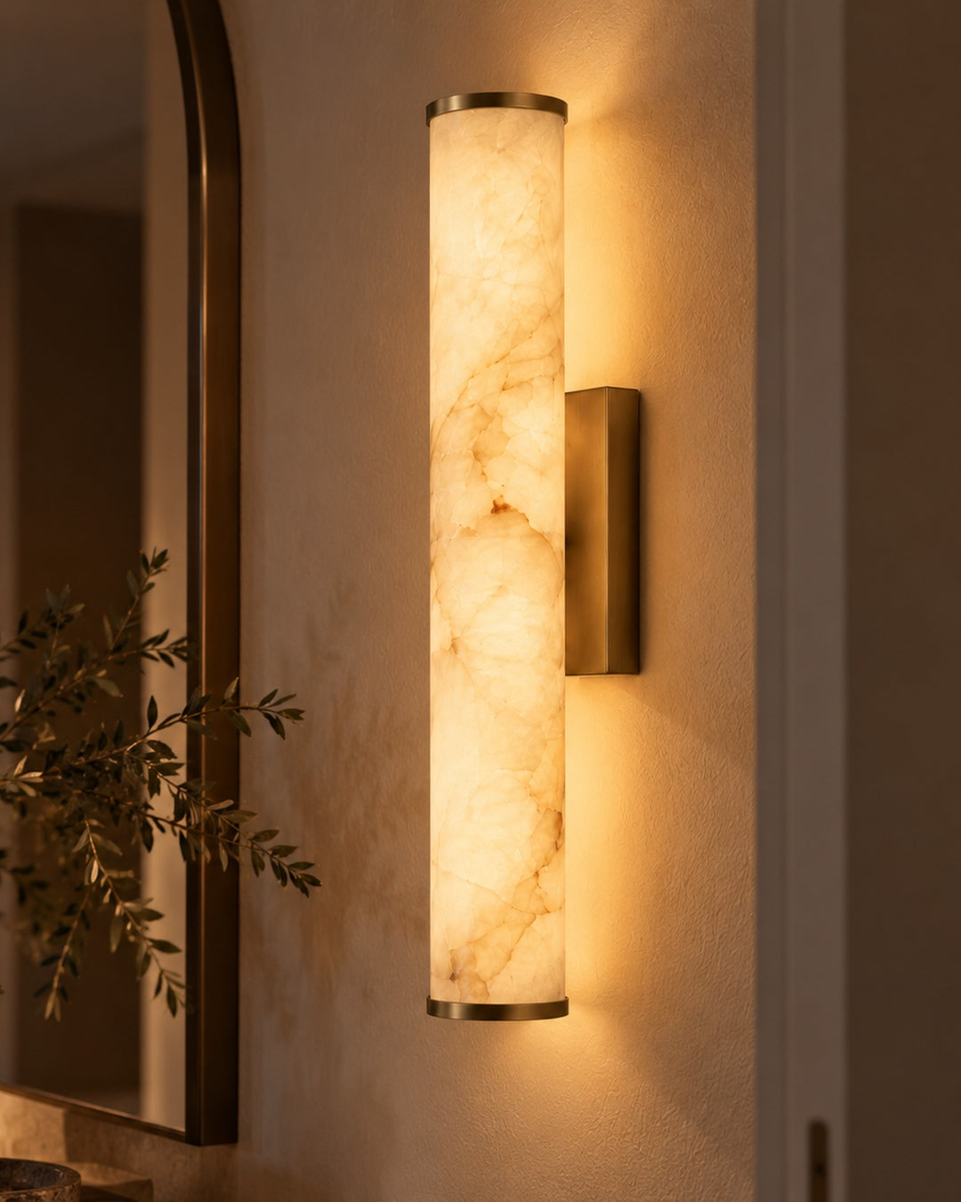 The Calla Tube Wall Light, Marble-Look LED Sconce