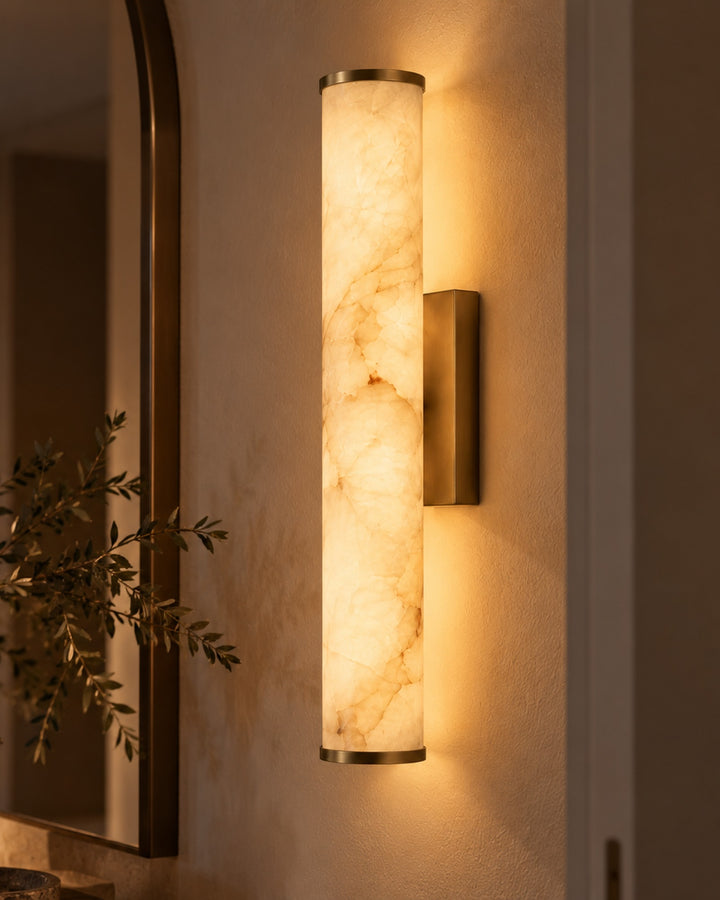 The Calla Tube Wall Light, Marble-Look LED Sconce