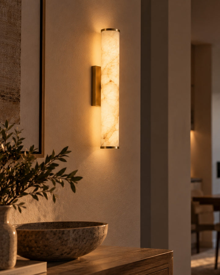 The Calla Tube Wall Light, Marble-Look LED Sconce