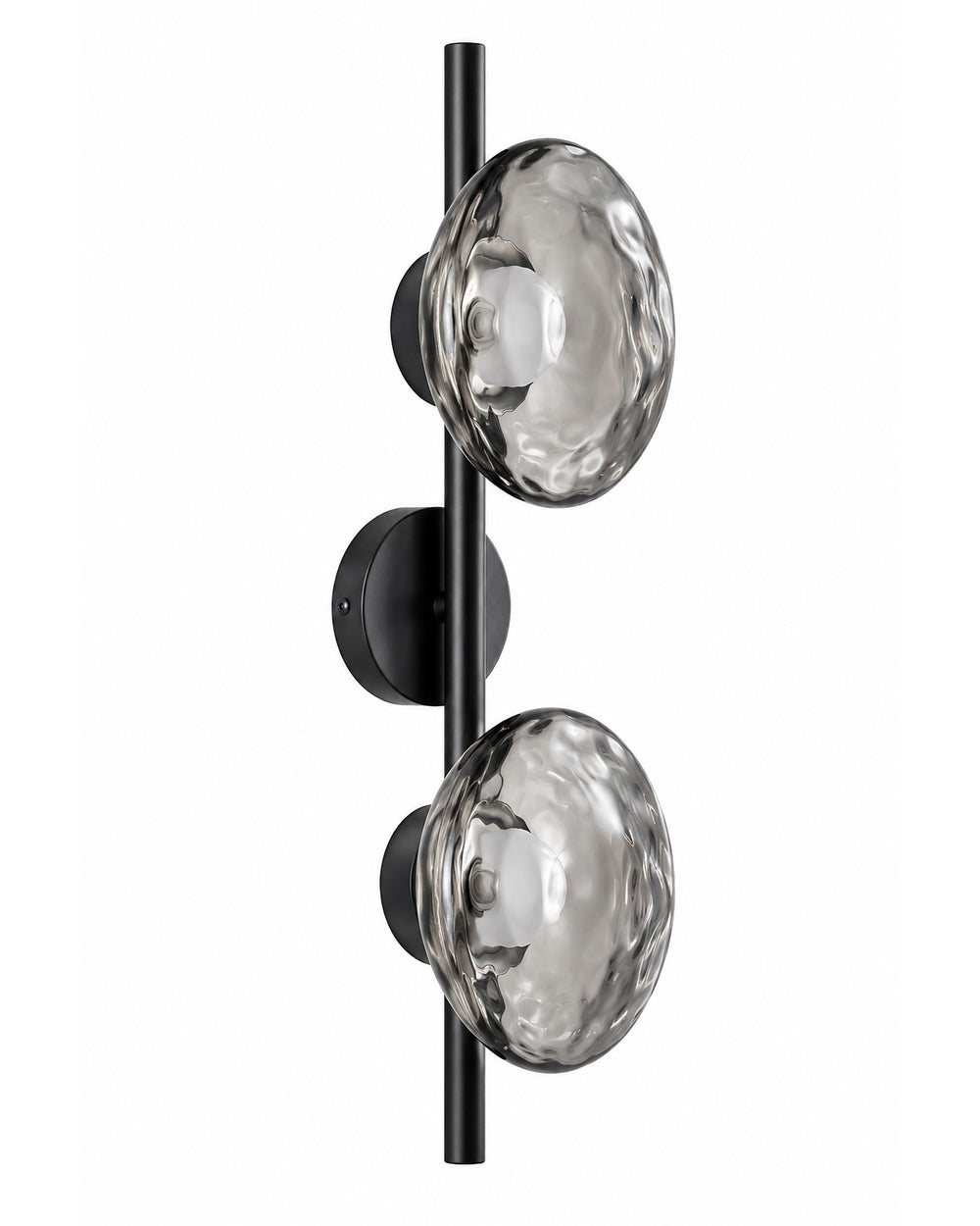 Black double-head Orbe wall sconce seen from the side on a white background