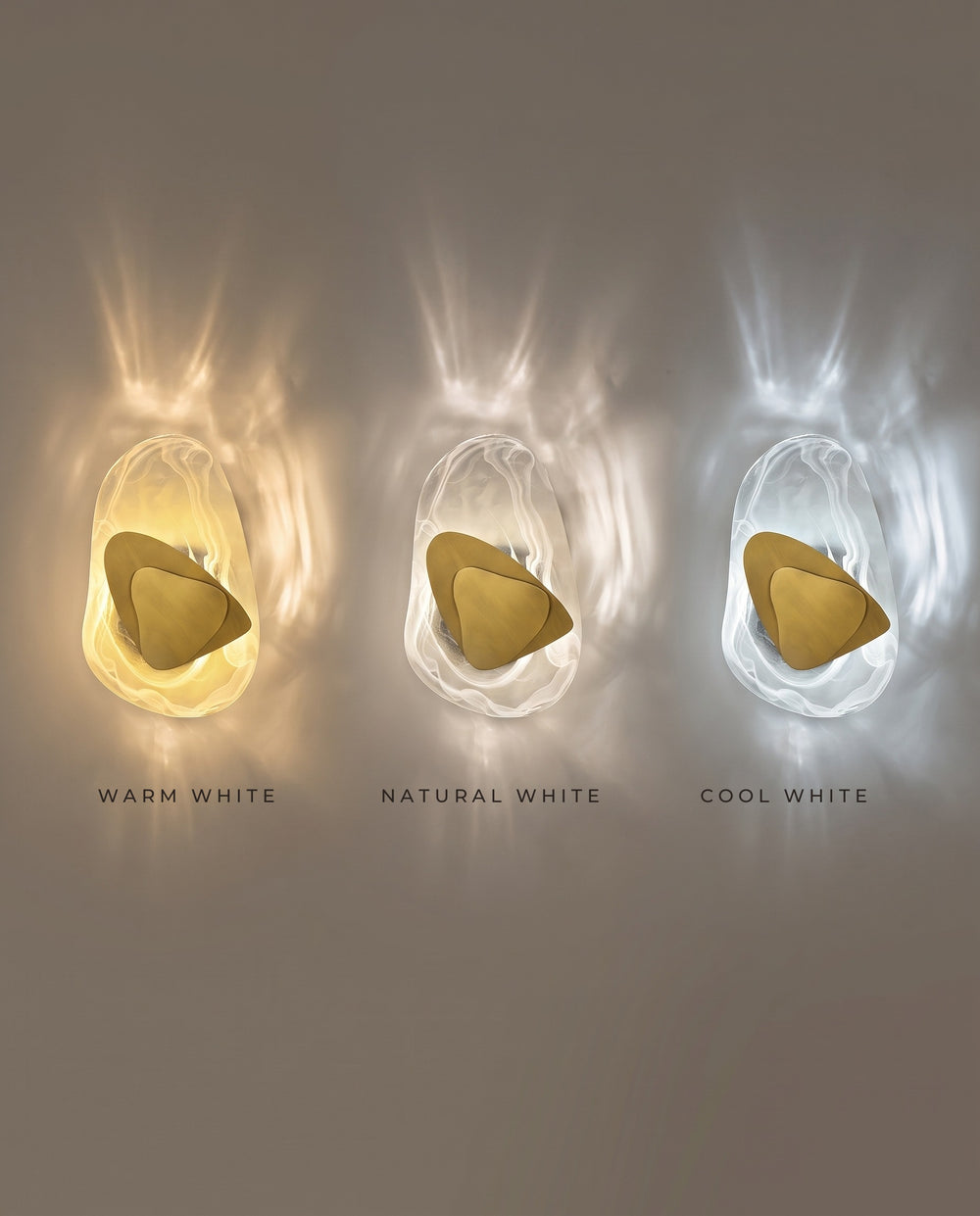 Ripple wall light in warm white, natural white and cool white, side by side
