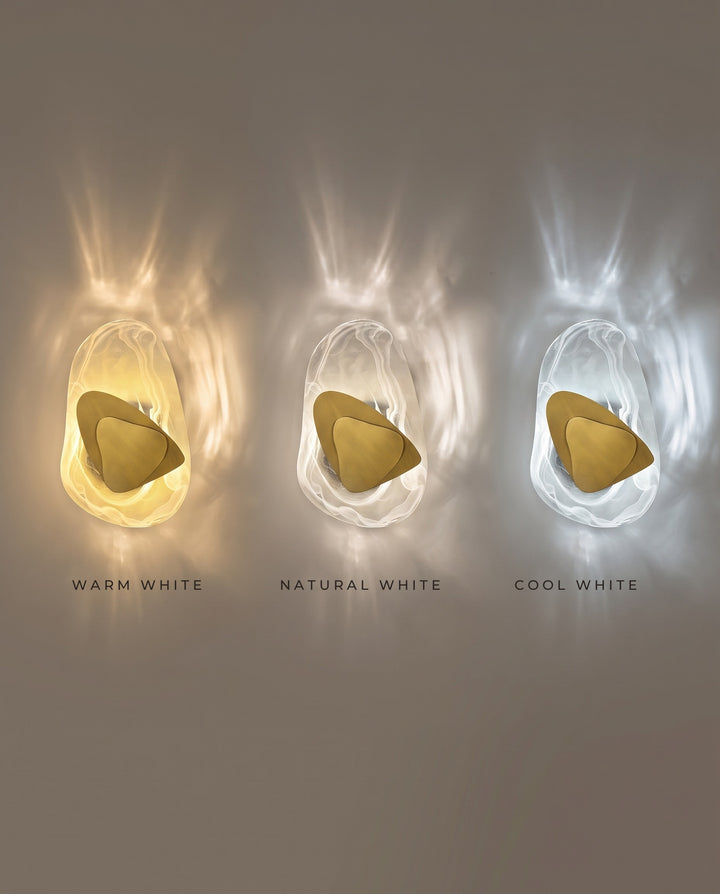 Ripple wall light in warm white, natural white and cool white, side by side