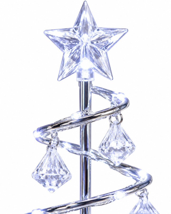Close-up of the star and the silver-tone spiral glowing white