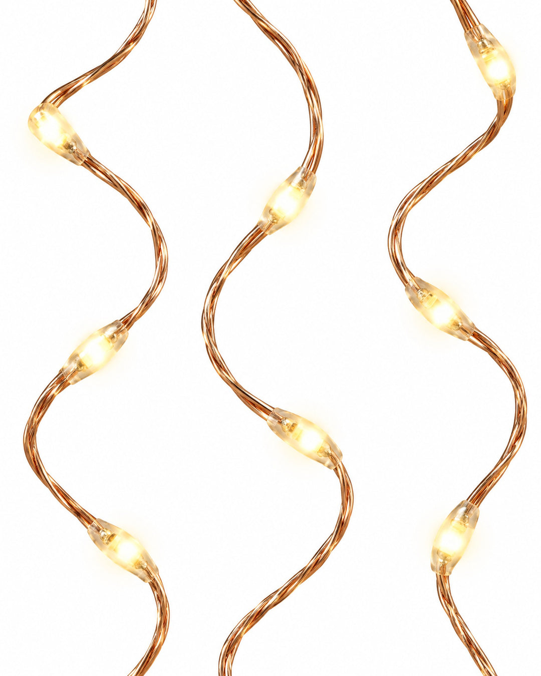 Close-up of the thin copper wire strands and tiny warm white LEDs