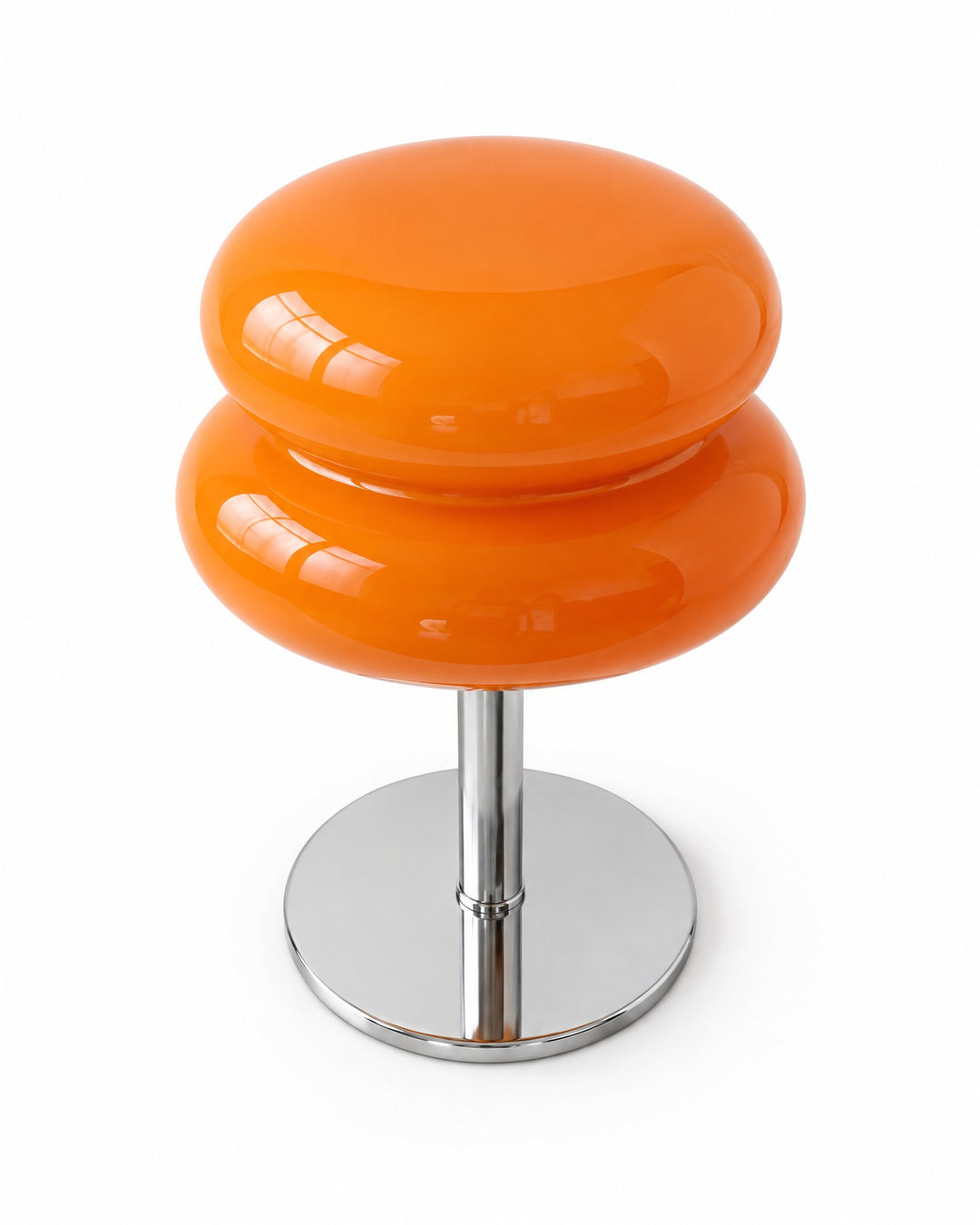 Orange macaron glass lamp seen from above on a white background
