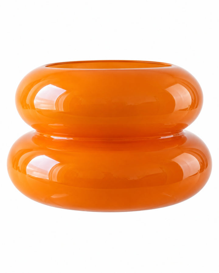 Close-up of the glossy orange two-tier glass shade