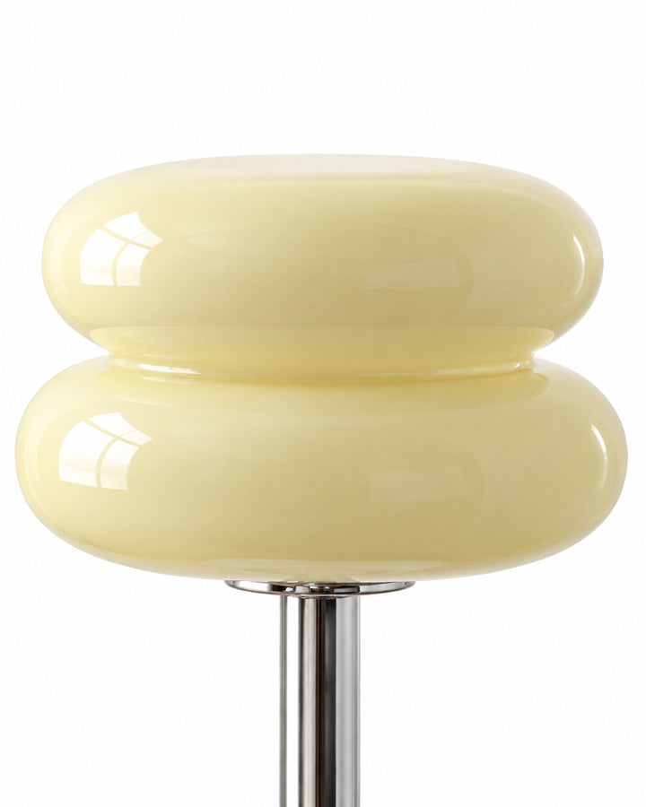 Close-up of the glossy cream two-tier glass shade