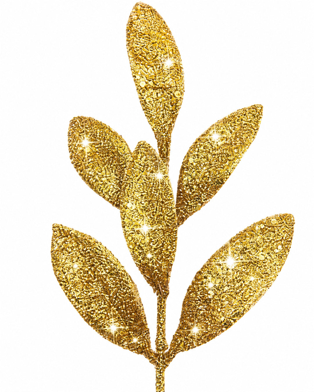 Close-up of the gold glitter finish on the leaves