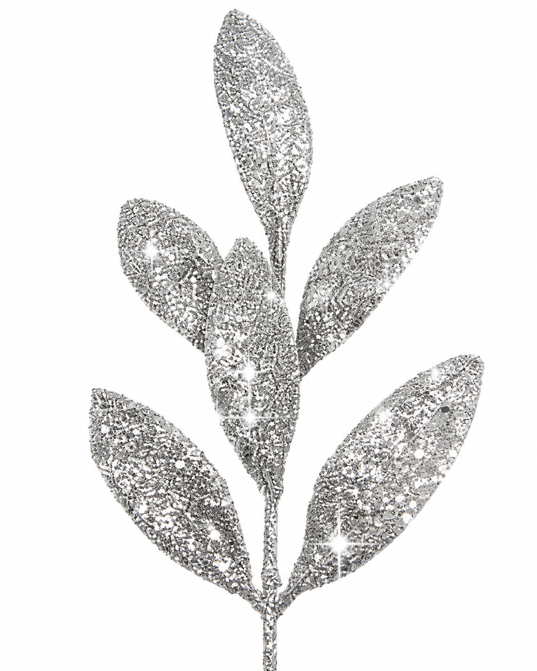 Close-up of the silver glitter finish on the leaves