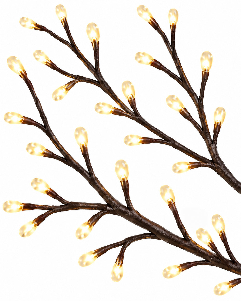 Close-up of the willow vine branches and their tiny warm white LEDs