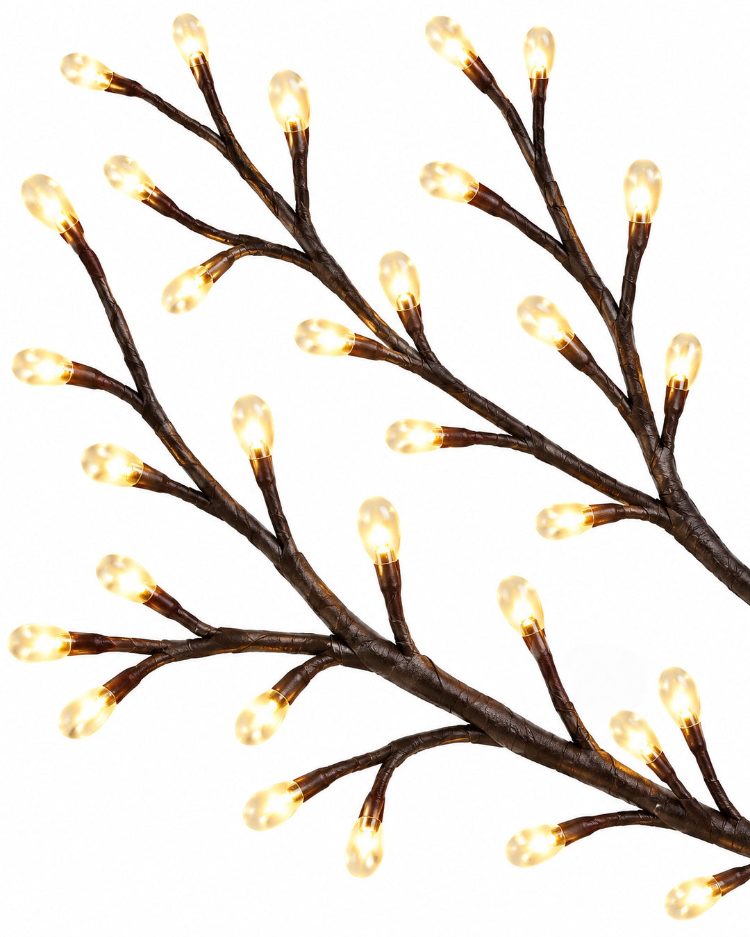 Close-up of the willow vine branches and their tiny warm white LEDs