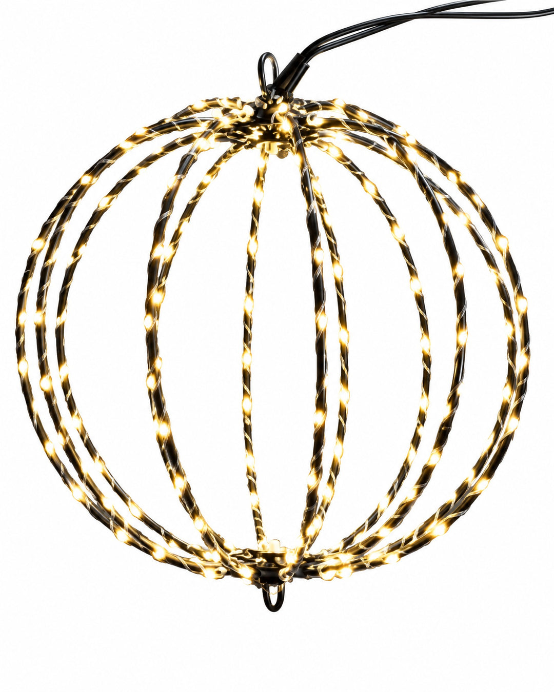 LED globe light seen from above, its rings meeting in a star shape
