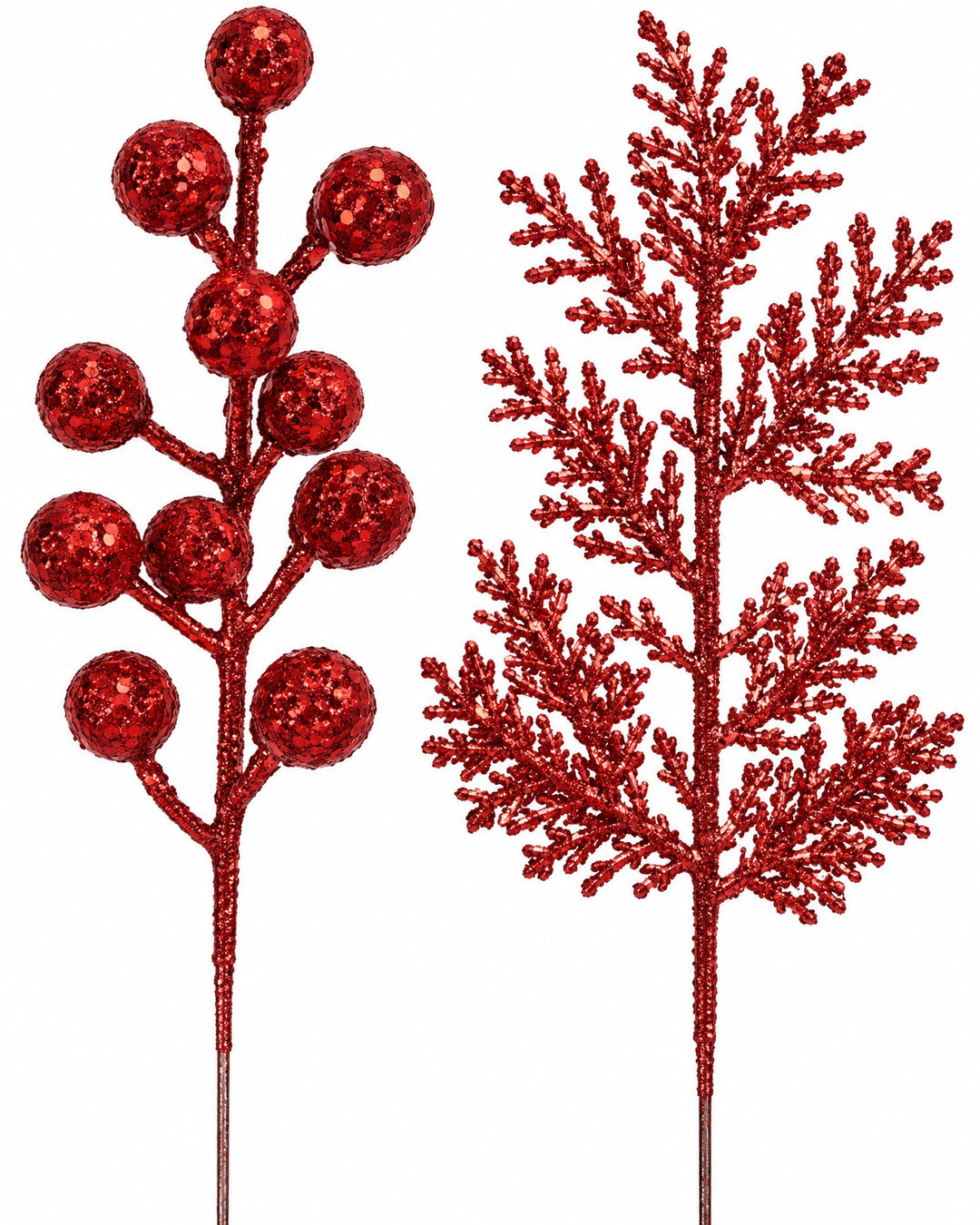 Close-up of red glitter berries and a pine sprig