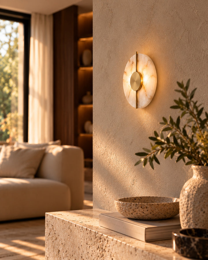 The Selene Alabaster Wall Light, Round LED Sconce