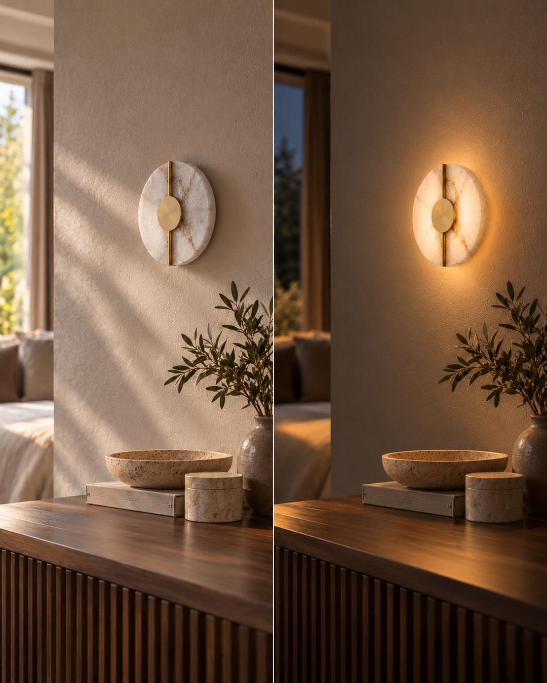 The Selene Alabaster Wall Light, Round LED Sconce