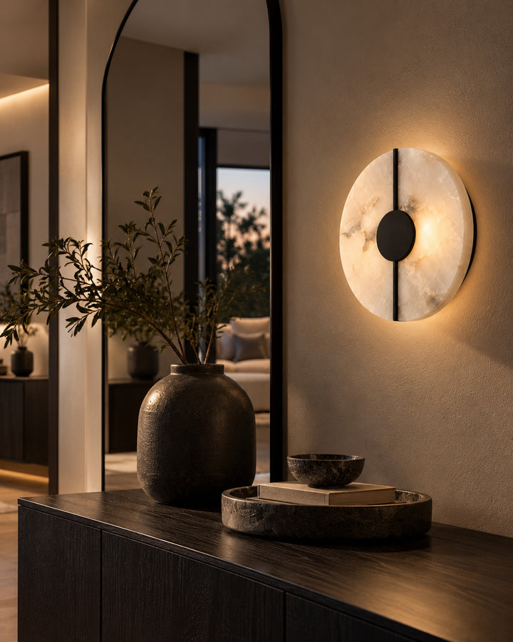 The Selene Alabaster Wall Light, Round LED Sconce