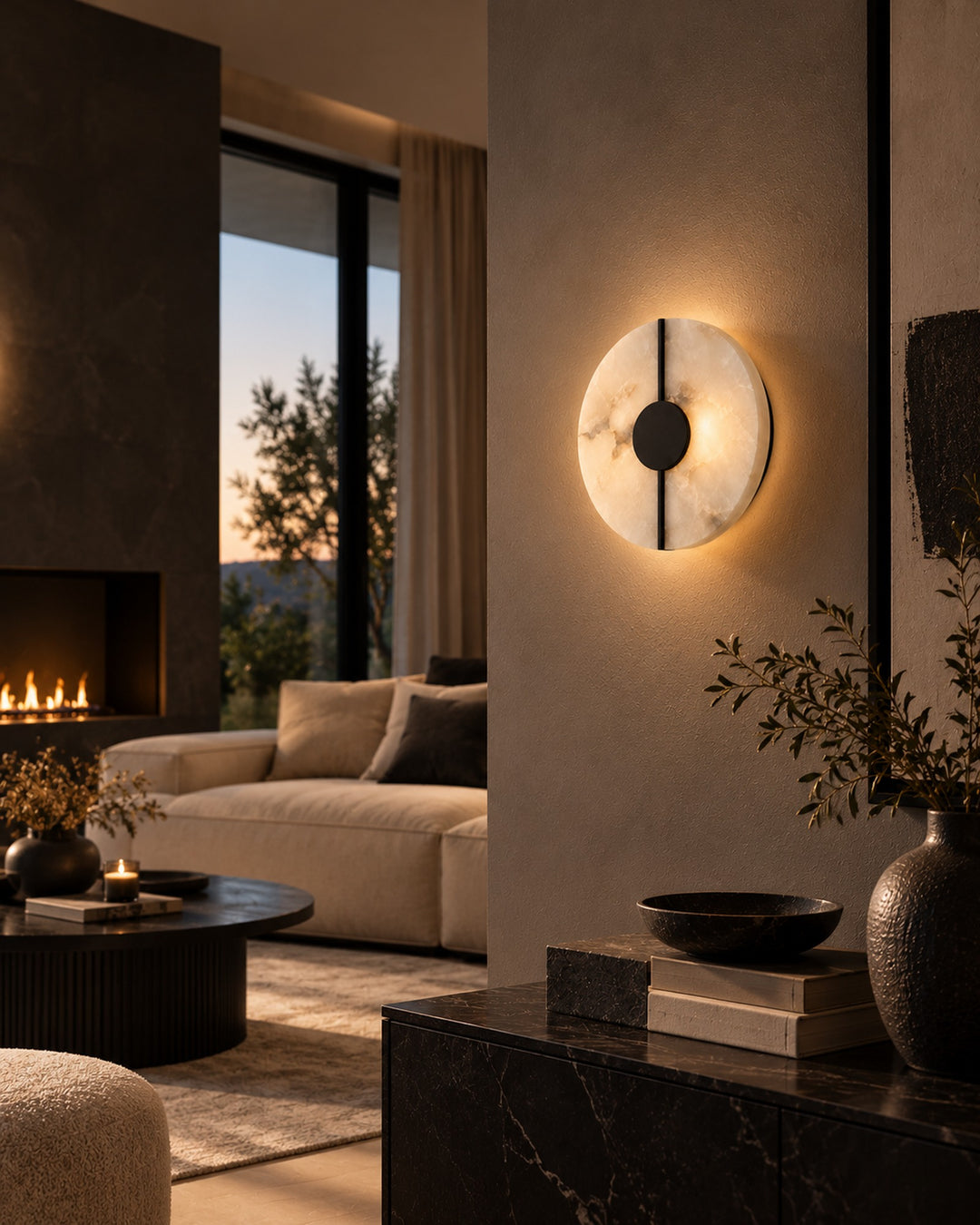 The Selene Alabaster Wall Light, Round LED Sconce