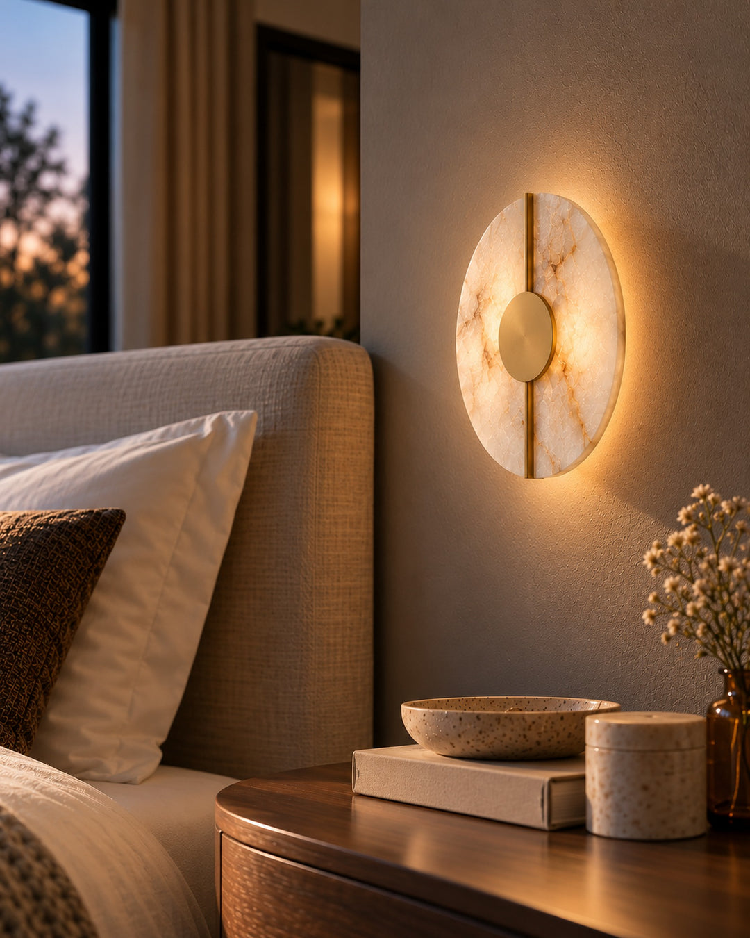The Selene Alabaster Wall Light, Round LED Sconce